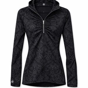 Athleta Black Damask Ruched 3/4 Zip Performance Jacket Small